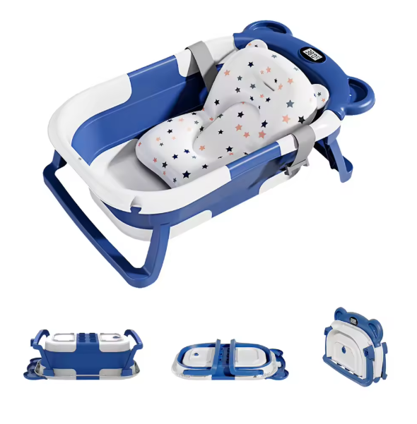 Folding Baby Bath Tub with Temperature Gauge and Cushion