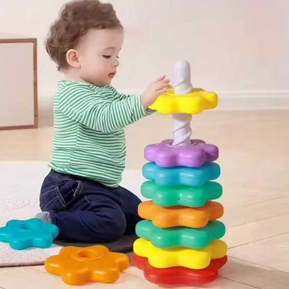 Montessori Rotating Rainbow Tower Baby stacking Puzzle Toys